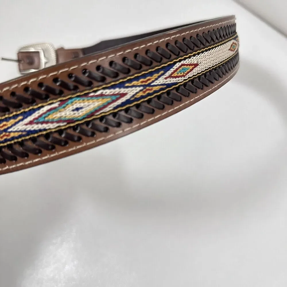 Western Belt Brown Man Made Concho Tooled Aztec Design Westerncore Cowboy 36